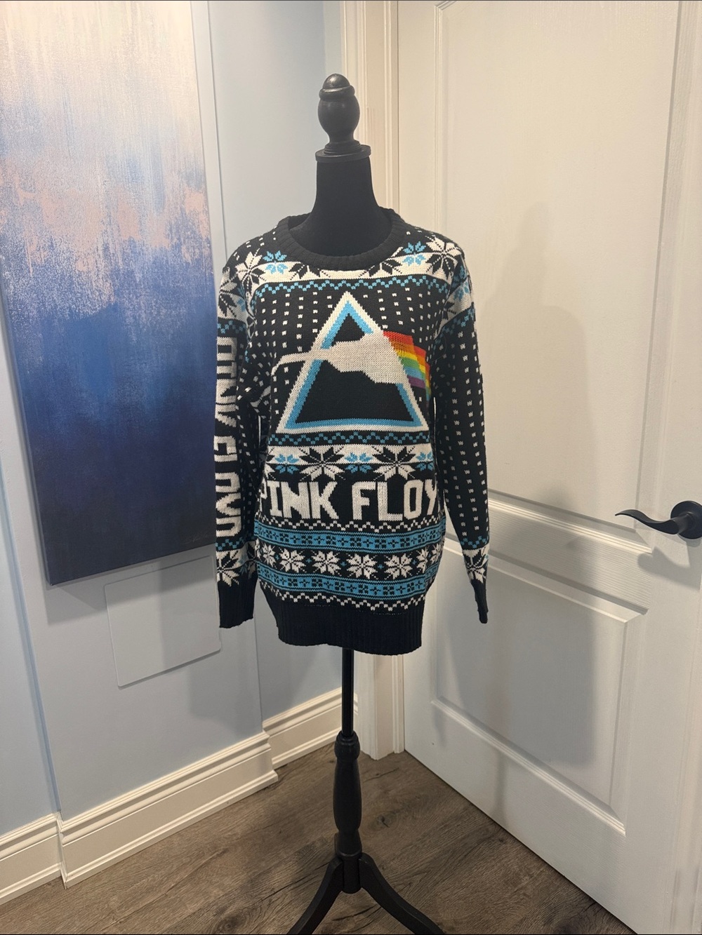 Pink Floyd Black Sweater with Teal, White & Rainbow Prism